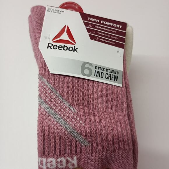 Reebok Tech Comfort Target Cushion Mid Crew Women's Socks Size 4-9 6 Pairs - Picture 1 of 5